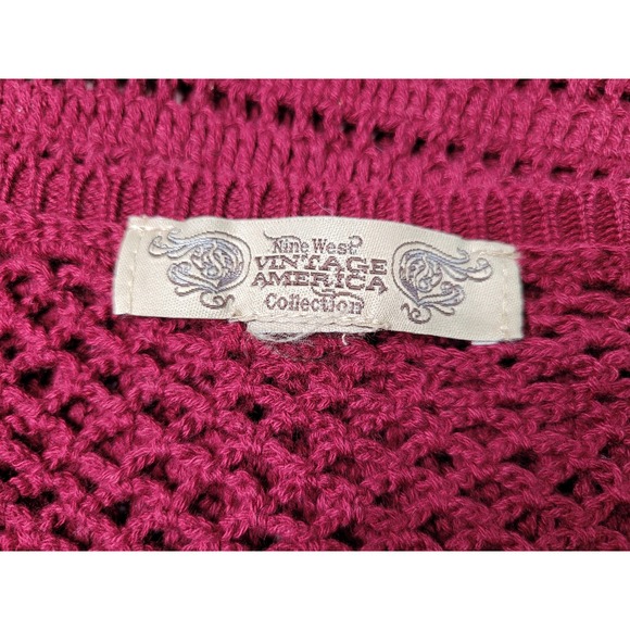 Nine West‎ American Vintage Crochet Fringe Tunic Top Sweater Size M Burgundy - Picture 9 of 10